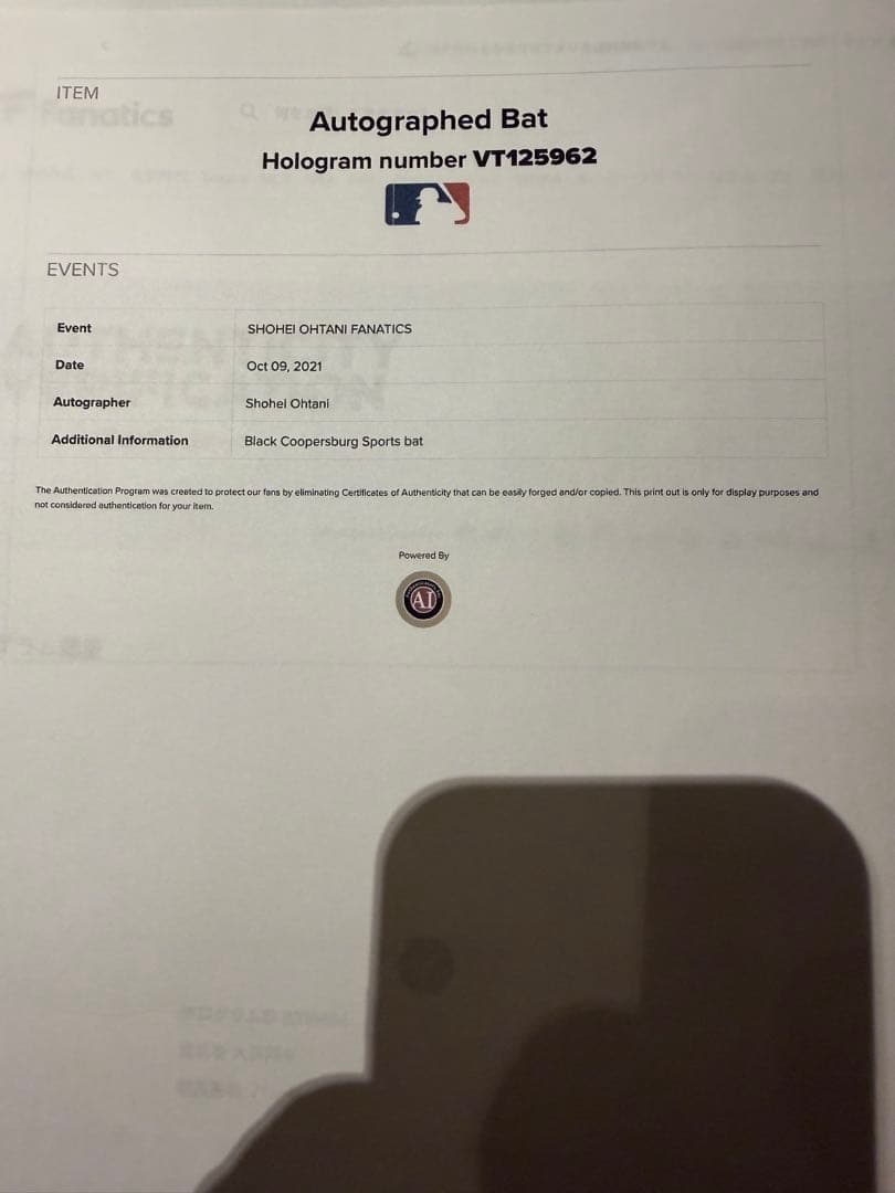 【貴重レア】大谷翔平直筆サインバット MLB&fanatics認証