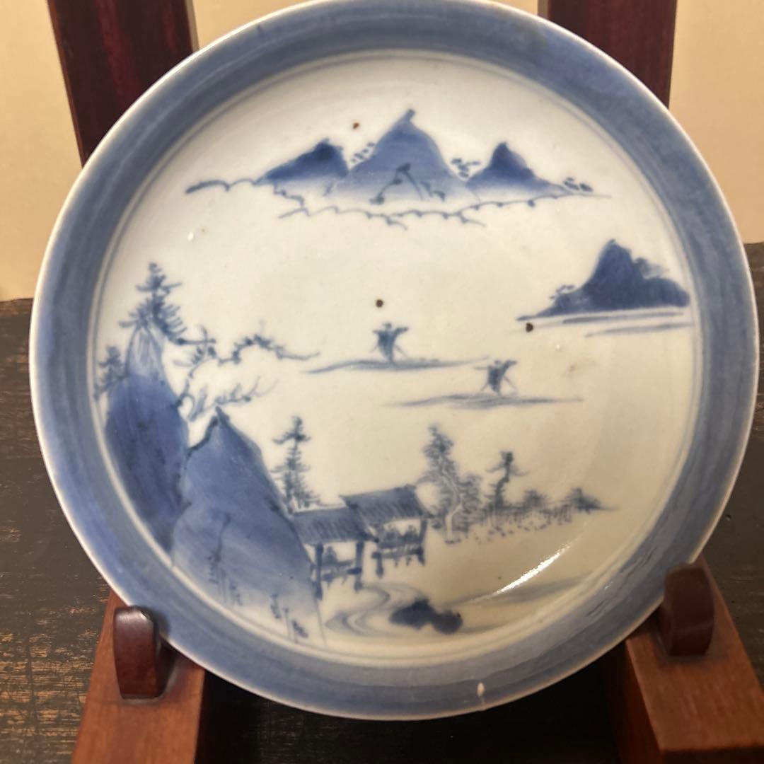 古伊万里　江戸中期〜後期　山水画　6寸皿5枚セット