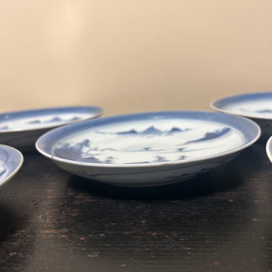 古伊万里　江戸中期〜後期　山水画　6寸皿5枚セット