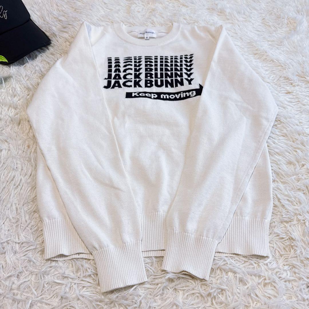 【ジャックバニー】美品 ニットセーター ホワイト ビックロゴ 2 レディース