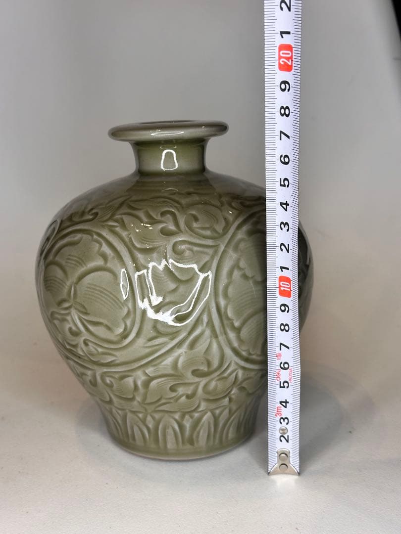 耀州窯 青磁 花瓶 中国古美術 时代物