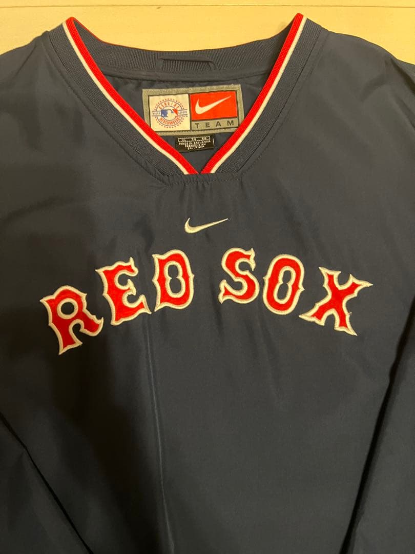 NIKE Red Sox VネックプルオーバーナイロンジャケットセンターロゴXL