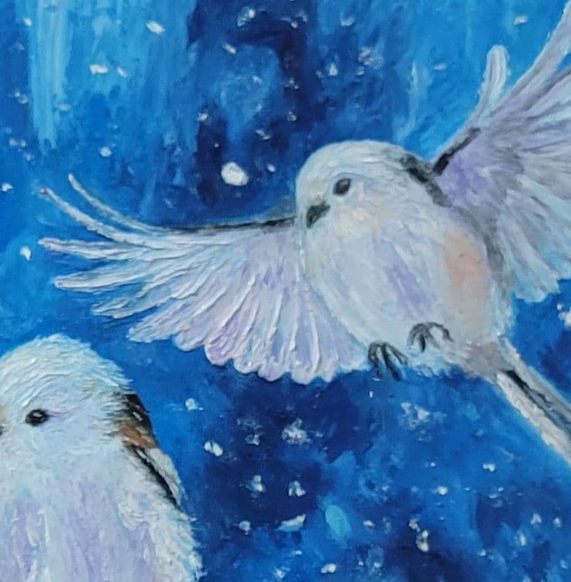 オイルパステル原画「雪の妖精と冬の青」