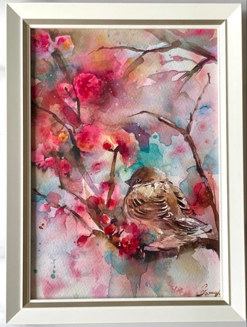 水彩画 原画 梅雀