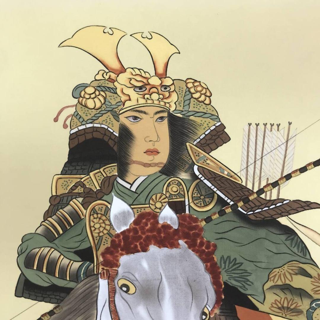 真作/周峰/白馬武者/人物図/富士山/節句/縁起物/掛軸/名家伝来/AK-898