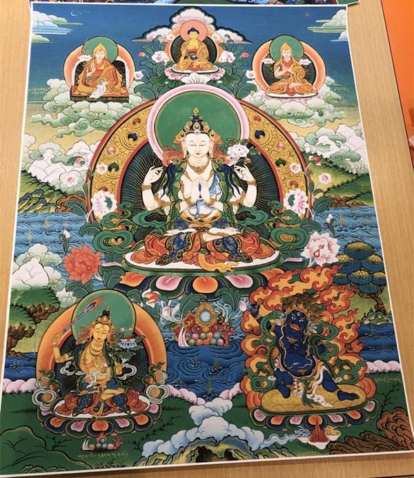 h21# 四腕観音 仏祖 唐卡 タンカ Thang-ga 装飾画民间文化芸術