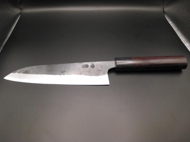 [新品未使用] 三徳包丁180mm白紙1号　黒打ち仕上げ　紫檀　丸形