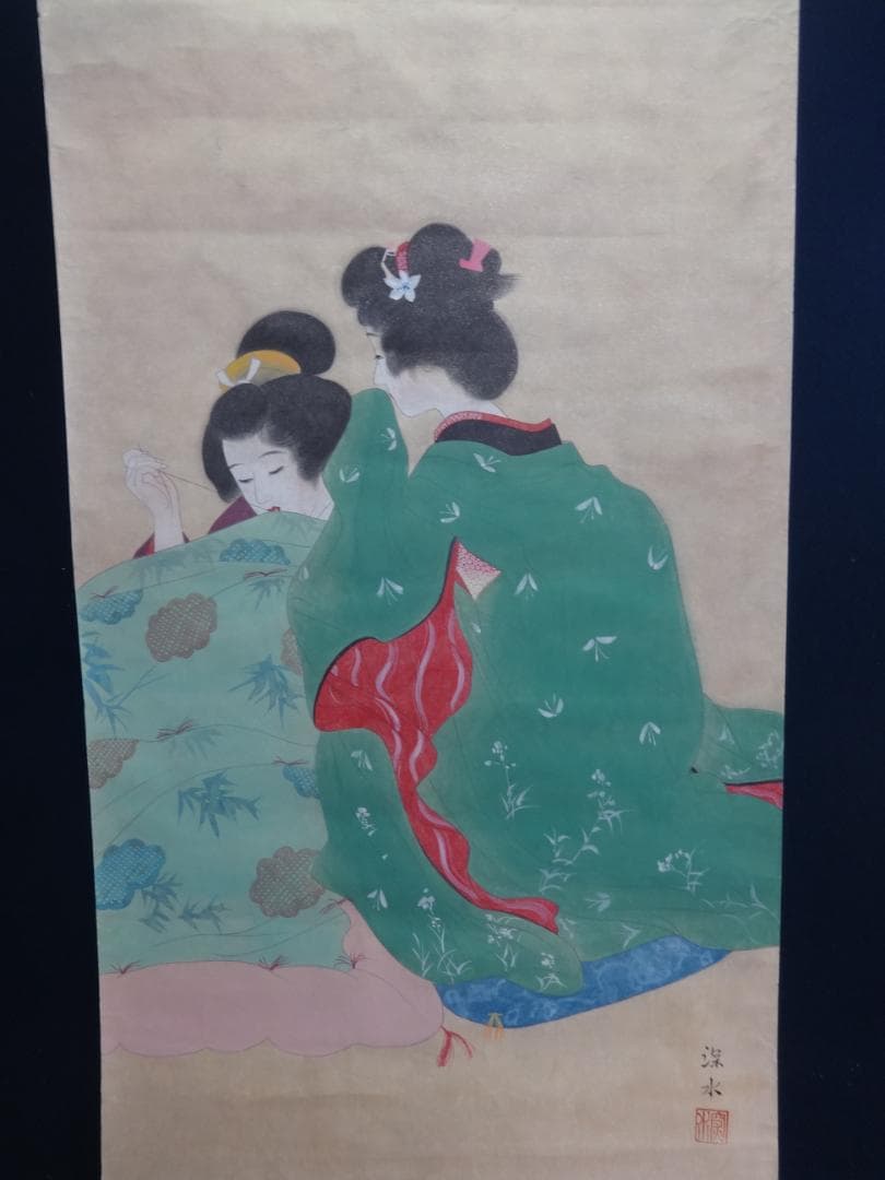 古*家様 伊東深水 ささやき 水彩画 1956年頃 紙本著色 肉筆 舞妓 芸妓