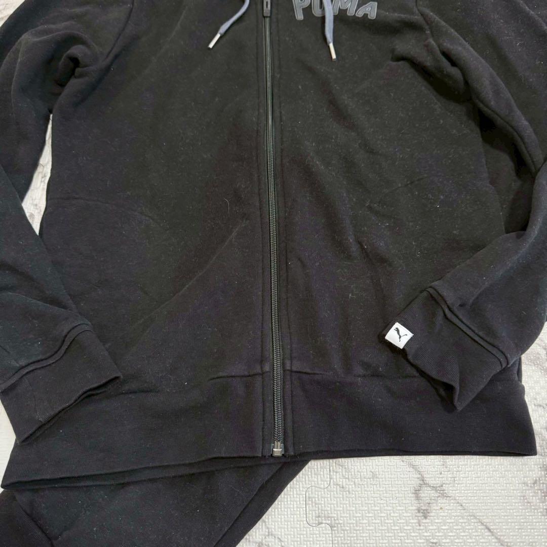 美品 PUMA セットアップ 上下 黒 M スウェット　フード付き ジャージ