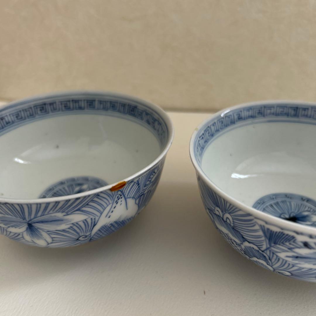 線描き　線画き　線画　湯呑み　茶碗　向付　古伊万里　骨董　皿