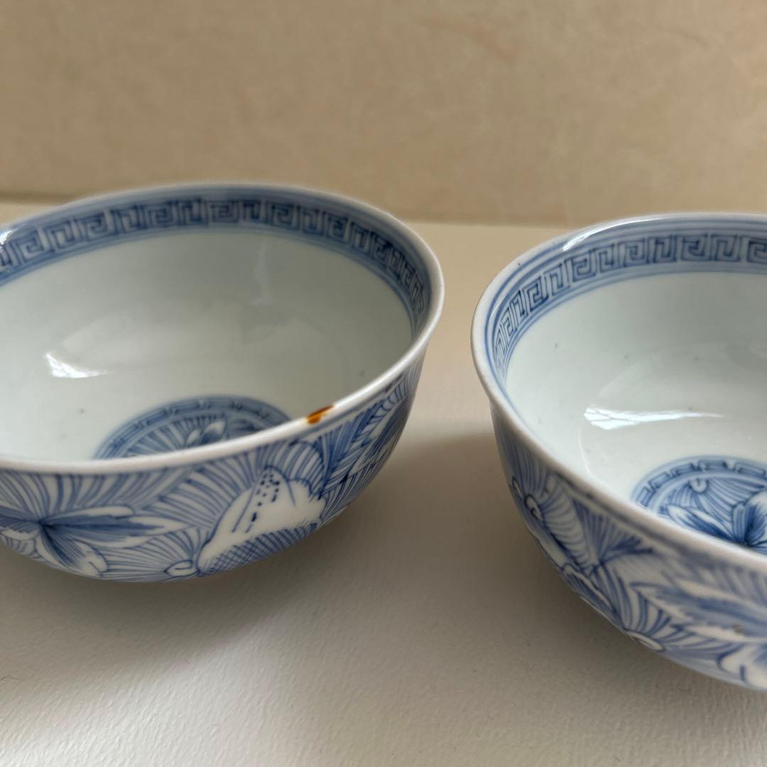 線描き　線画き　線画　湯呑み　茶碗　向付　古伊万里　骨董　皿