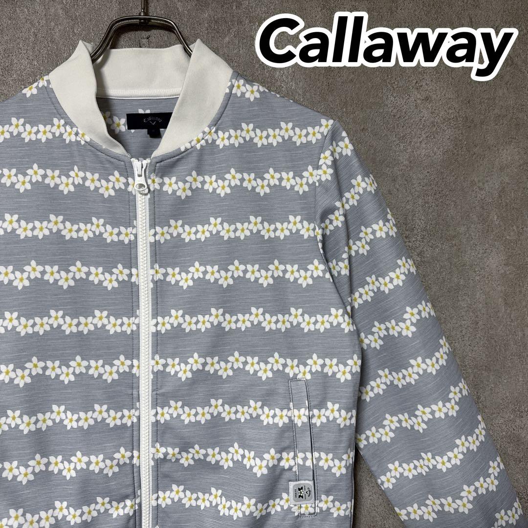 Callaway キャロウェイ 花柄 フルジップ ジャケット S グレー系