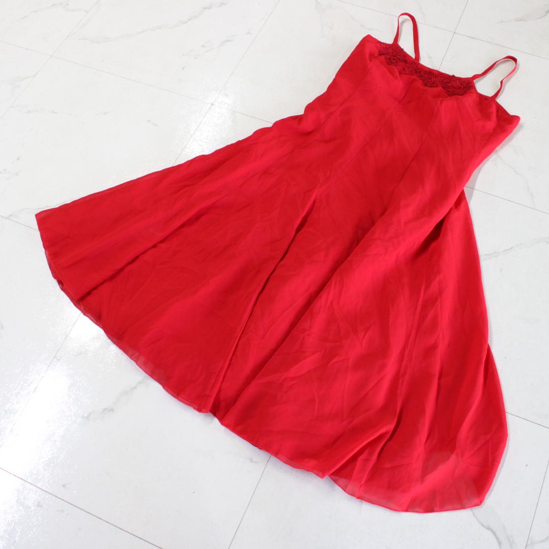 【美品 社交ダンス衣装】ワンピース ドレス Sanline 赤 派手 シンプル