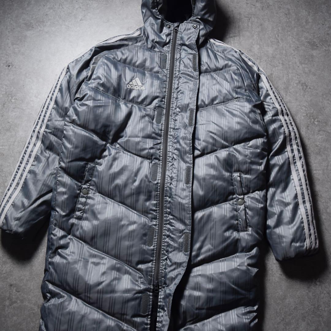 【美品】adidas ロングダウンベンチコート シルバーグレー ユニセックス S