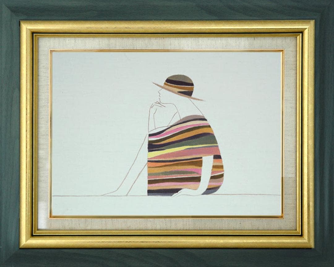 油絵 菅家令子 絵 絵画 インテリア 額付(青緑＋銀) F3-041214 女性