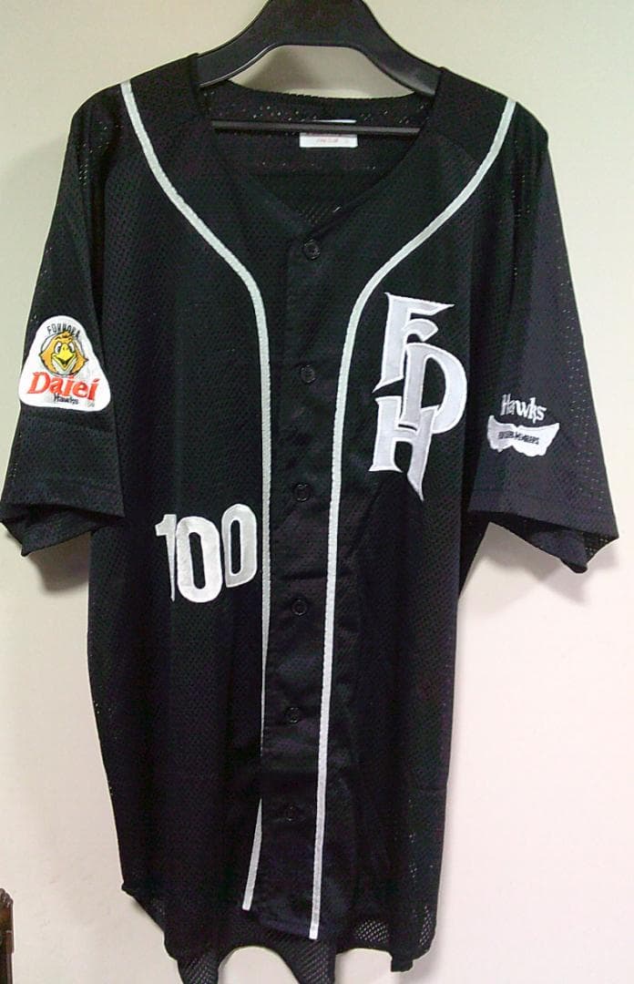 黒FDH福岡ダイエーホークス　ソフトバンク　ハリーホーク１００番ユニフォーム野球