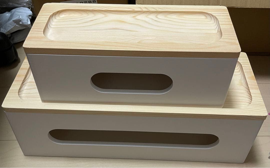 ケーブル収納ボックス　ウッドケーブル管理ボックスホワイト2個セット