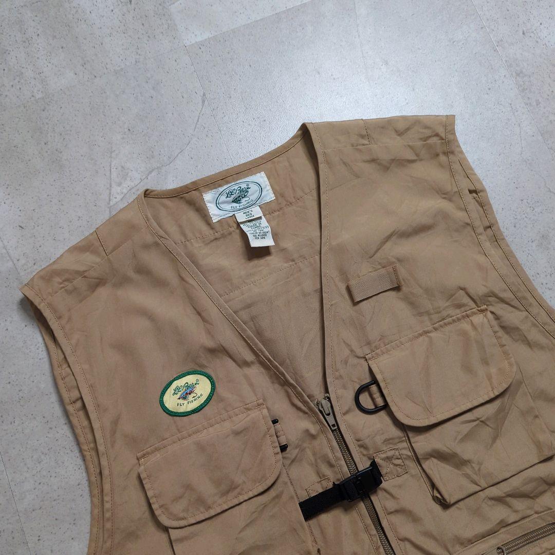 90sL.L.Beanフィッシングベストベージュ多ポケット短丈アウトドアテック系