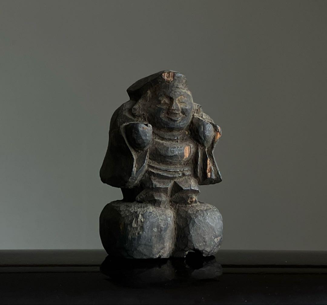 【のんきですね 大黒天 木彫 約9㎝ 江戸後期〜明治頃】民間信仰郷土玩具仏像縁起
