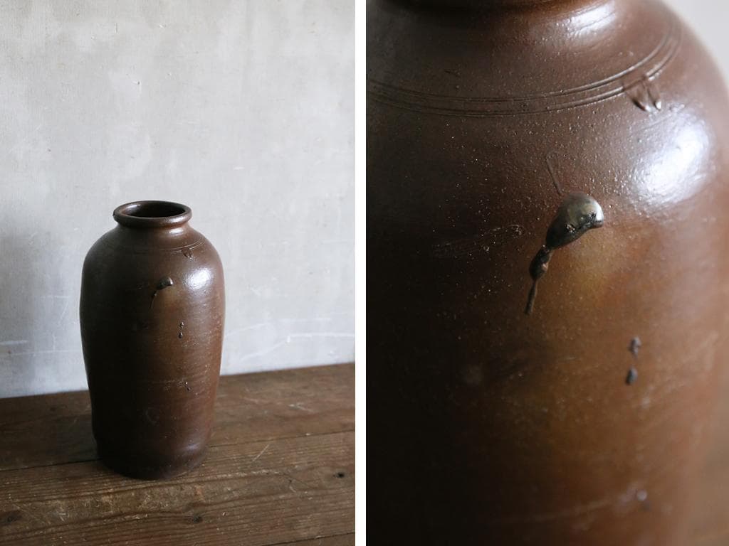 フランスアンティーク陶器ボトル//花瓶花器フラワーべース/オブジェ(70-92)