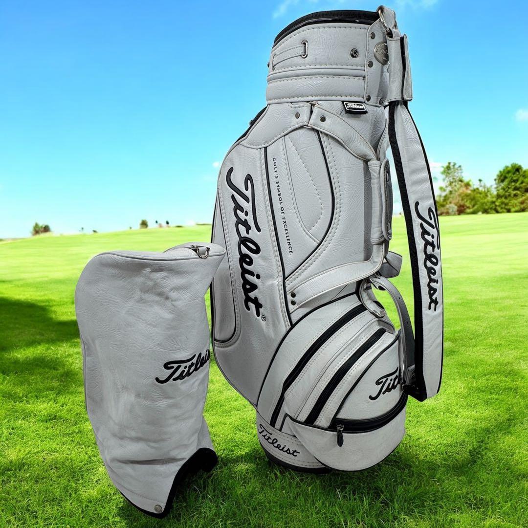 Titleist キャディバッグ 9型 6分割 レザー グレー ヘッドカバー付き