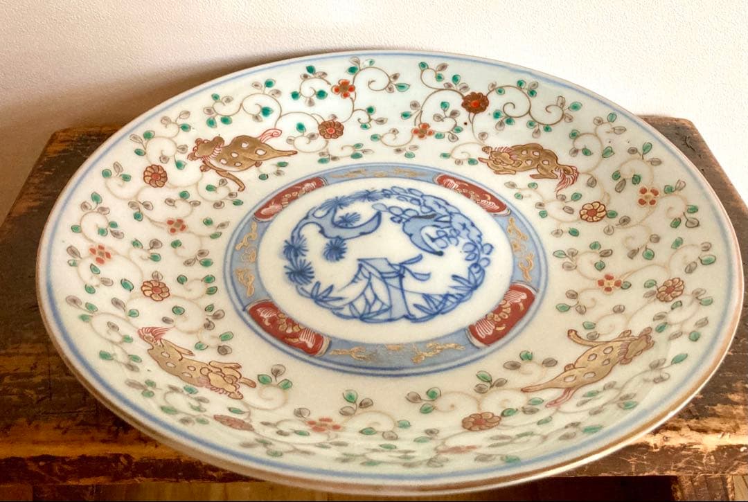 a 古伊万里　色絵　金彩　皿　21.5cm 骨董　アンティーク
