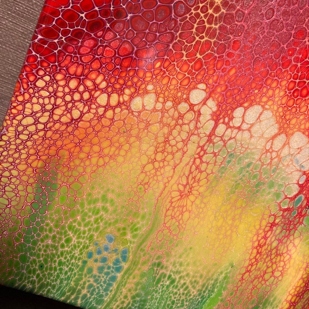 送料込み アクリルペイントアート 絵画 ラメ 赤 オレンジ