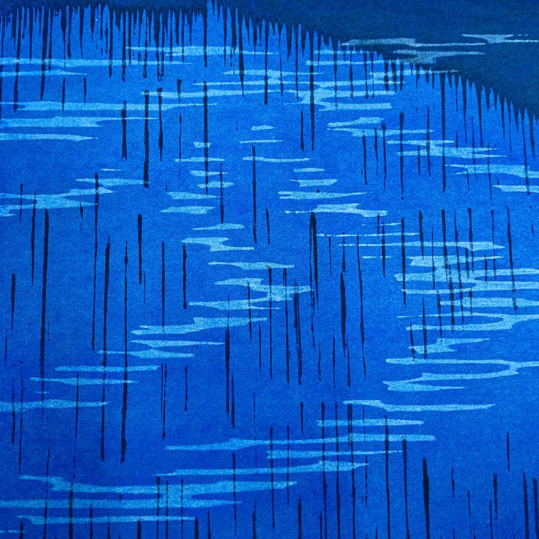 大本靖『コバルトの摩周湖』A.P版 木版画 額装 北海道 風景画 R8SD24