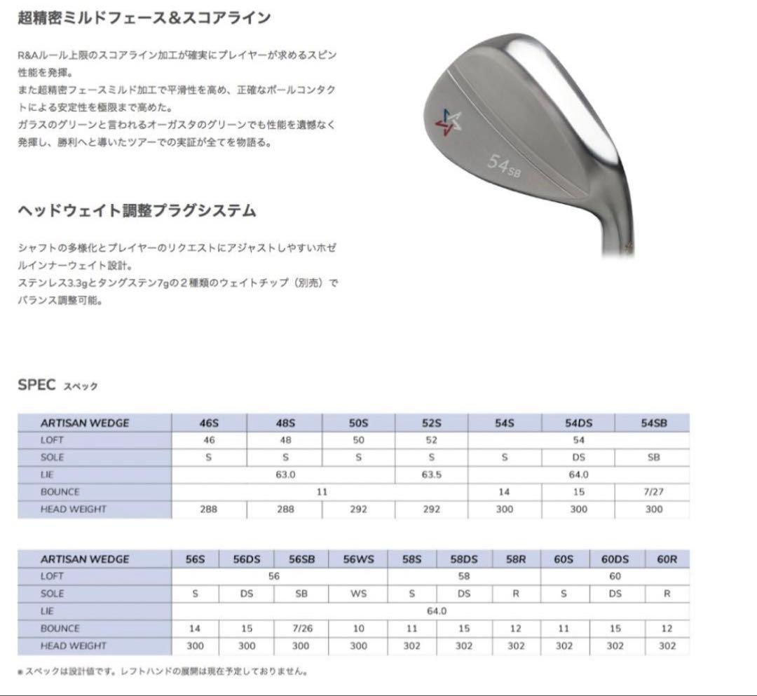 ARTISAN WEDGE 52S/56S/60S NSPRO 105S３本