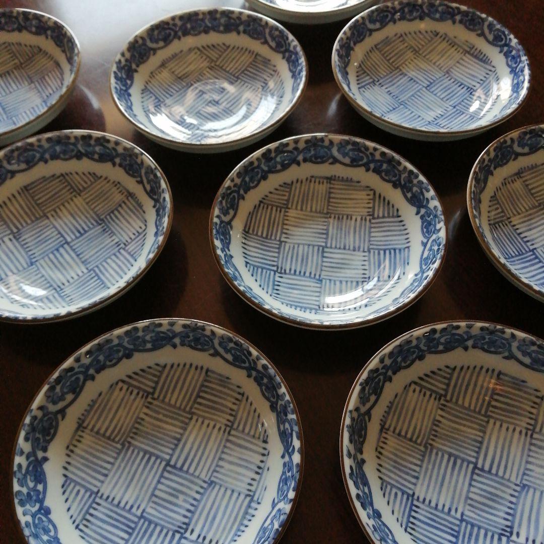 有田焼　線描タイル紋深皿　9枚　16cm　今物
