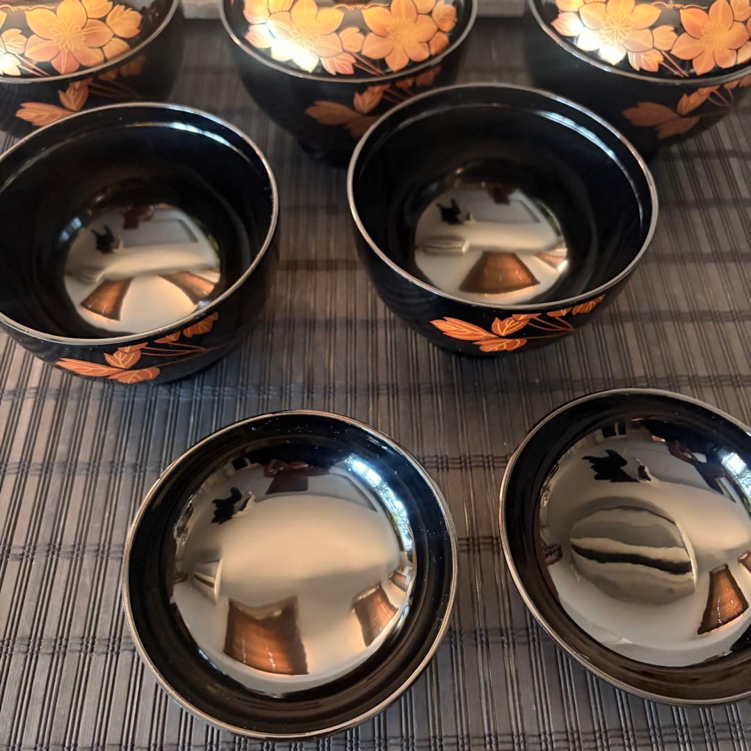【未使用品】会津塗 【乙造作】本漆塗 金彩蒔絵 鉄線 吸物椀 雑煮碗5客
