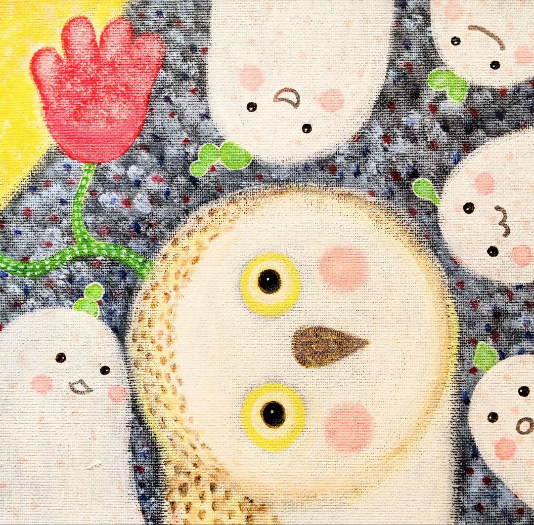 絵画 原画『花咲く夜の話』キャンバス(F4号) ふくろう 月 幸せ 一点もの