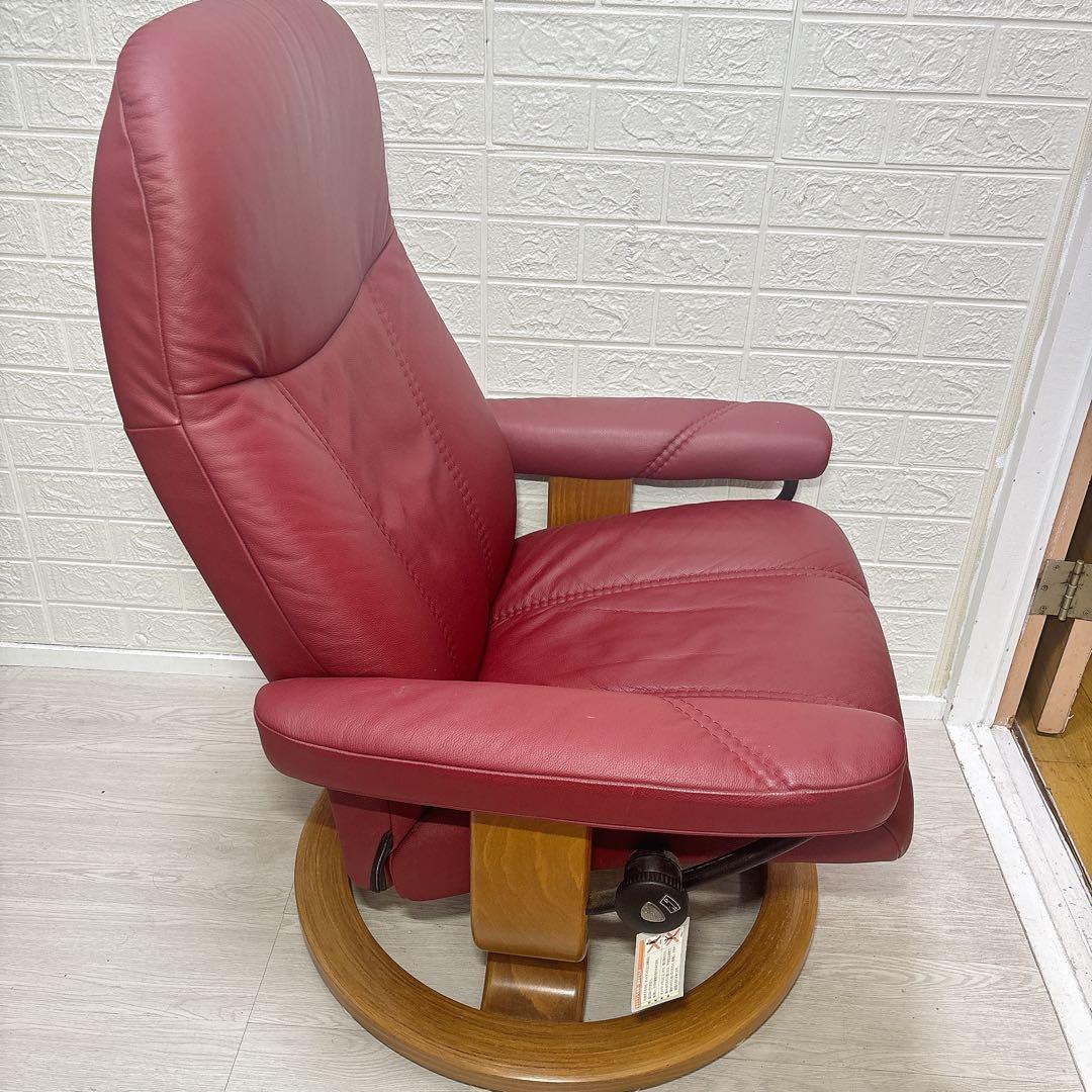 美品 エコーネス Ekornes ストレスレスチェア オットマン付 ワインレッド