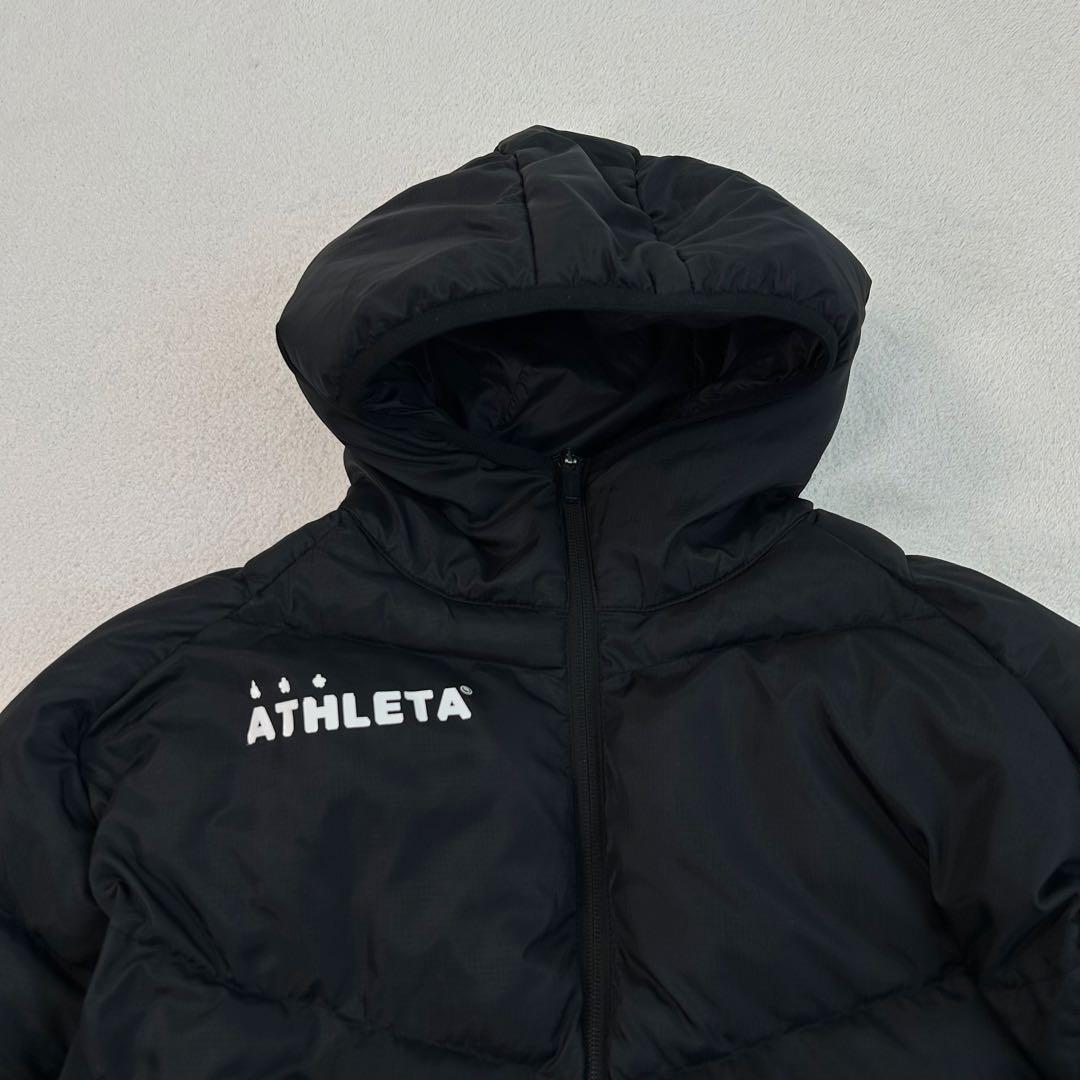 【ATHLETA】フーディダウンジャケット 異素材切替 防寒 黒 M フットサル