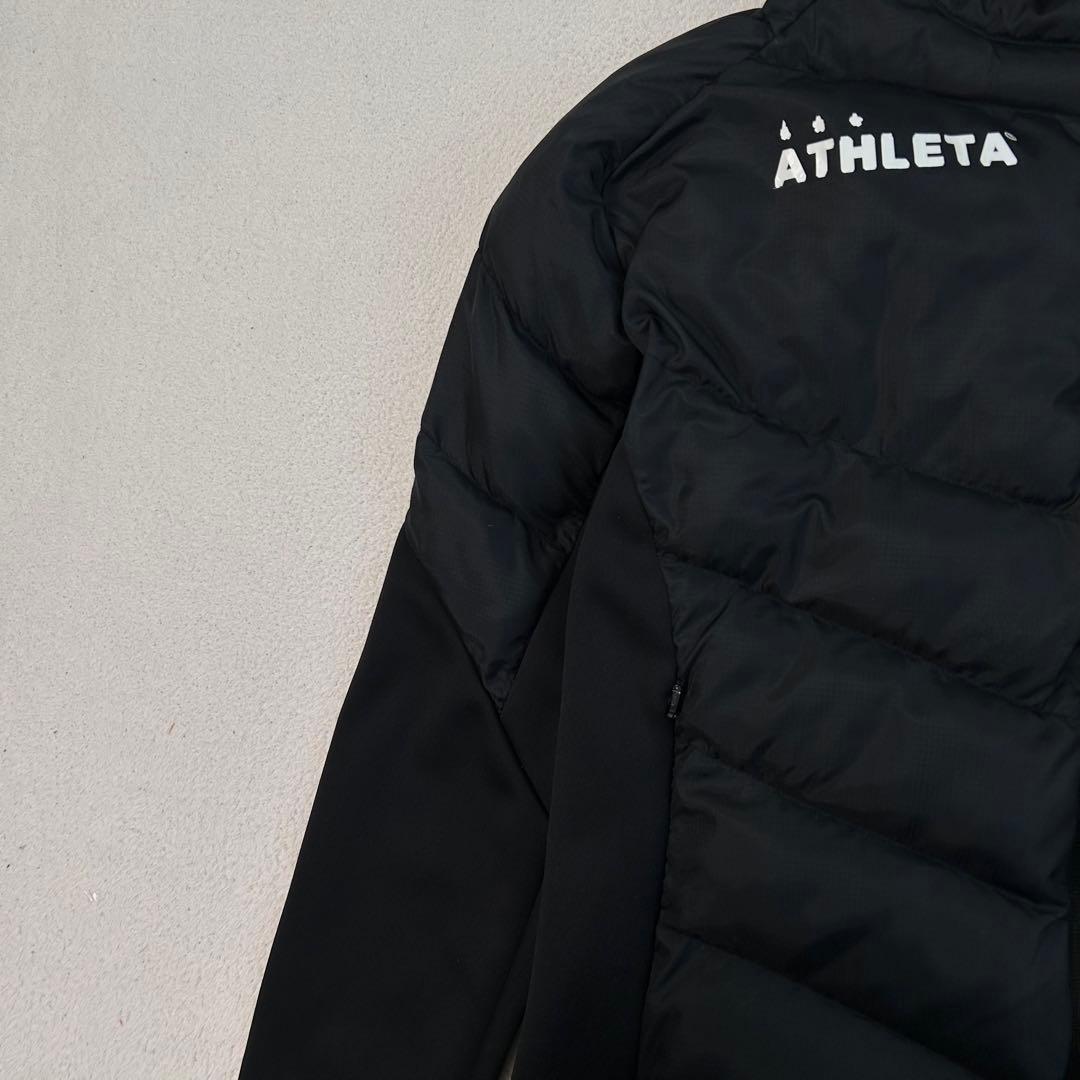 【ATHLETA】フーディダウンジャケット 異素材切替 防寒 黒 M フットサル