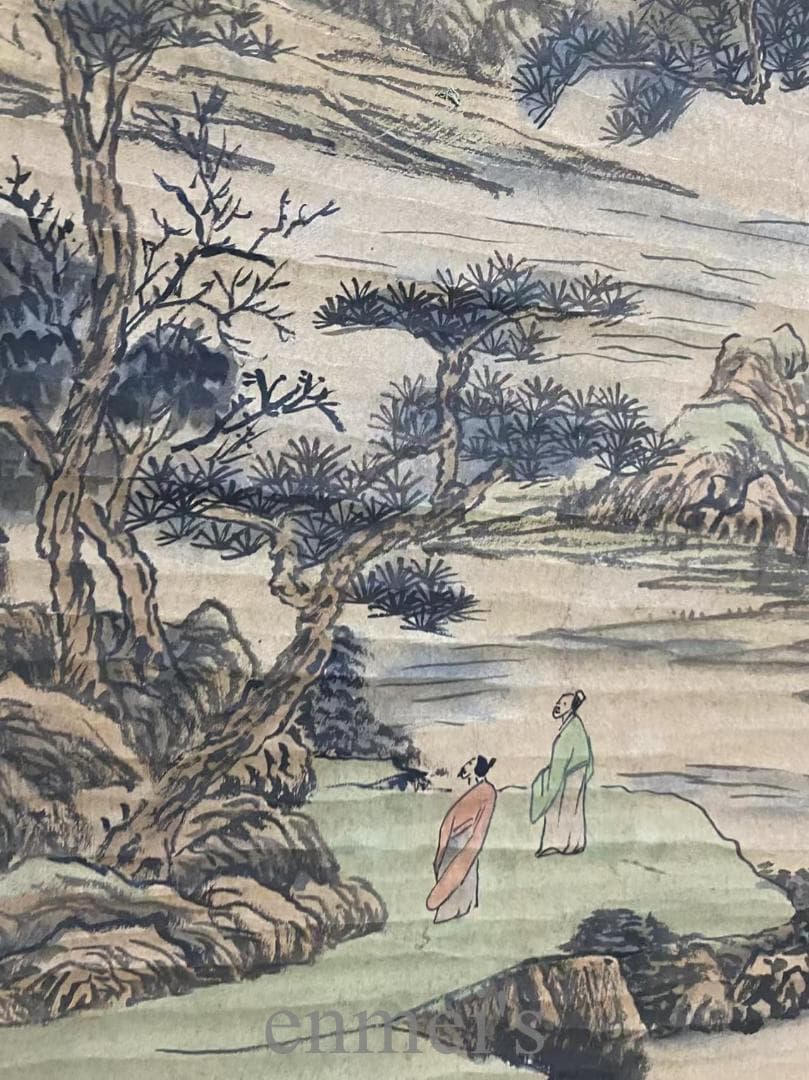 中国古美術『王時敏款 山水画』三尺中堂画 掛軸 表装済 宣紙 清代款 唐物 模写