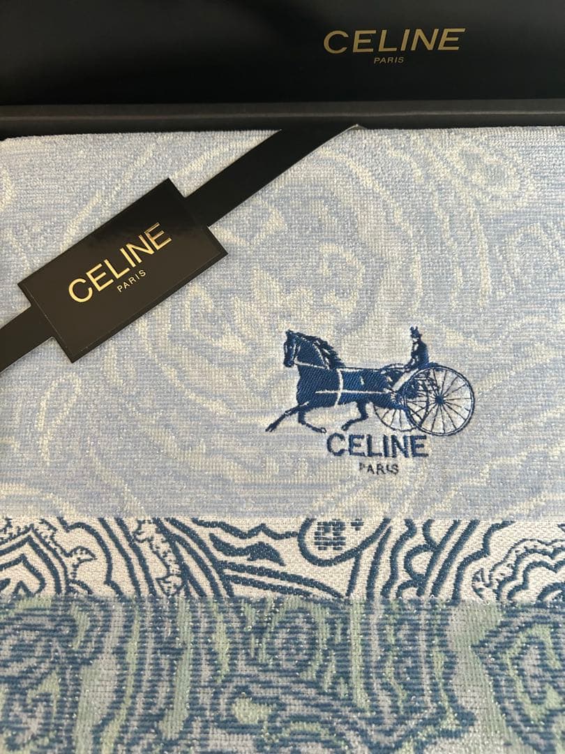 CELINE タオルケット 青系模様 140x100cm