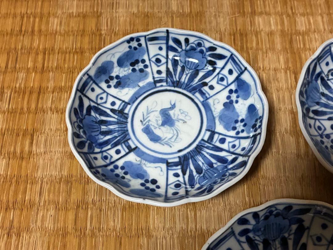中国 唐物 染付 小皿 豆皿 三枚揃い 時代物 印あり