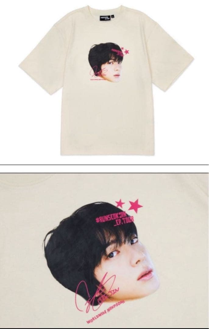 RUNSEOKJIN 公式　BTSジン　顔Tシャツ　ベージュ　Mサイズ
