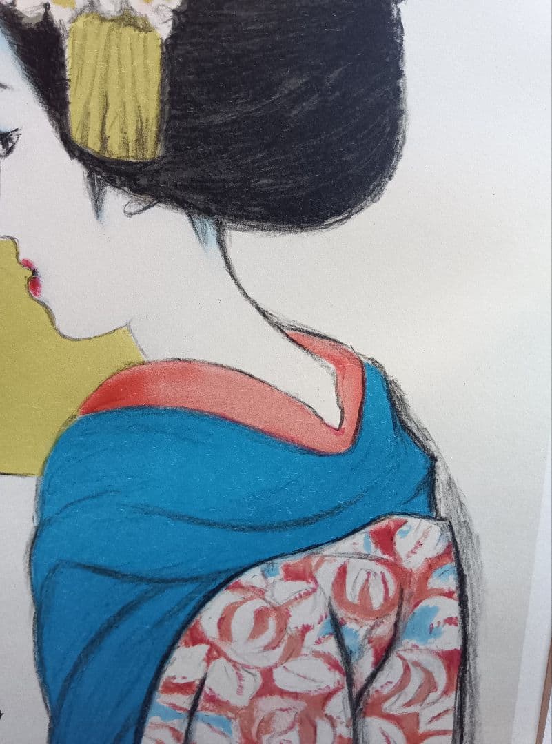竹久夢二　『女十題の内　舞姫　144/300』　版画　リトグラフ　額縁無し