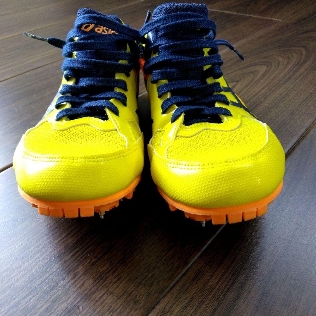 【美品】asics スパイクシューズ イエロー/ネイビー　EFFORT