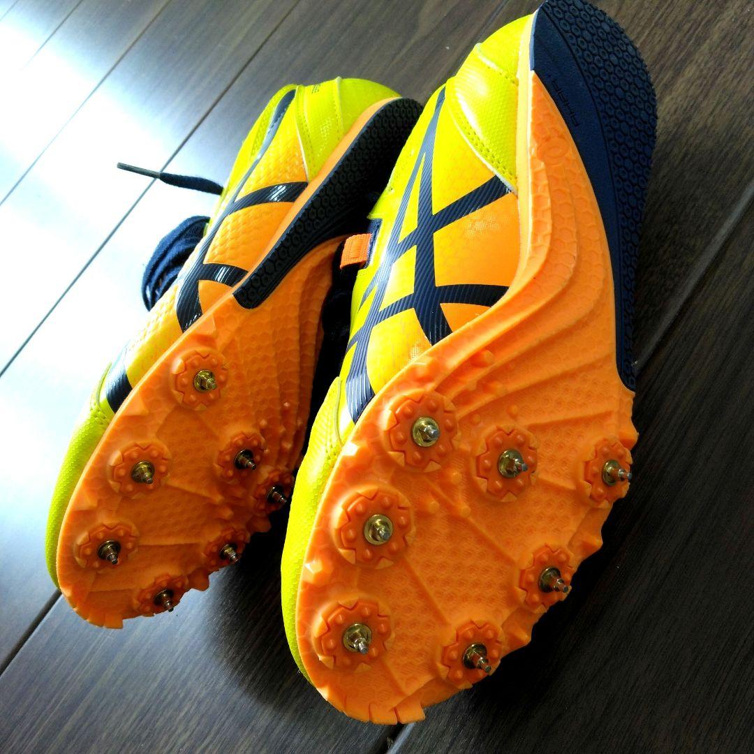 【美品】asics スパイクシューズ イエロー/ネイビー　EFFORT