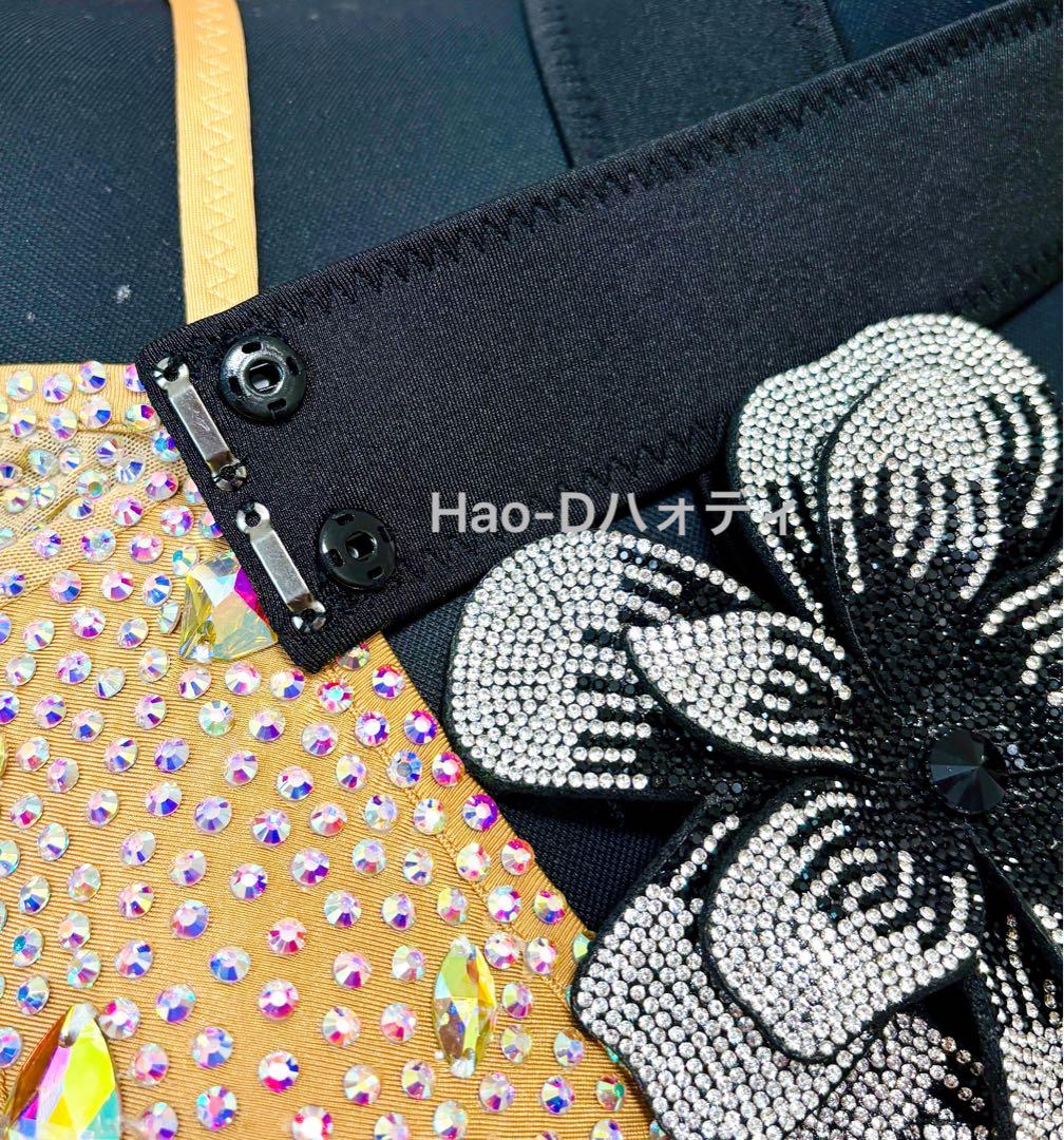 新品★ストーン付き立体フラワーベルト★しっかり縫製★伸縮★ダンスドレス★ブラック