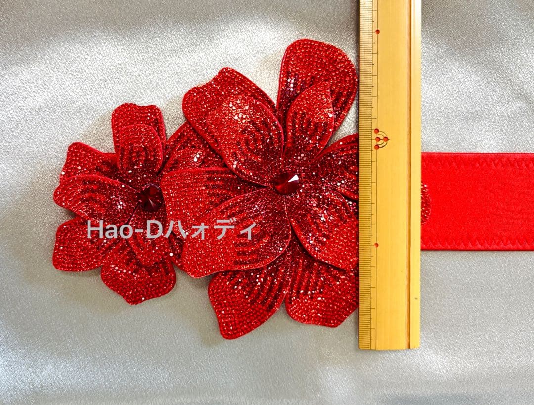 新品★ストーン付き立体フラワーベルト★しっかり縫製★伸縮★ダンスドレス★ブラック