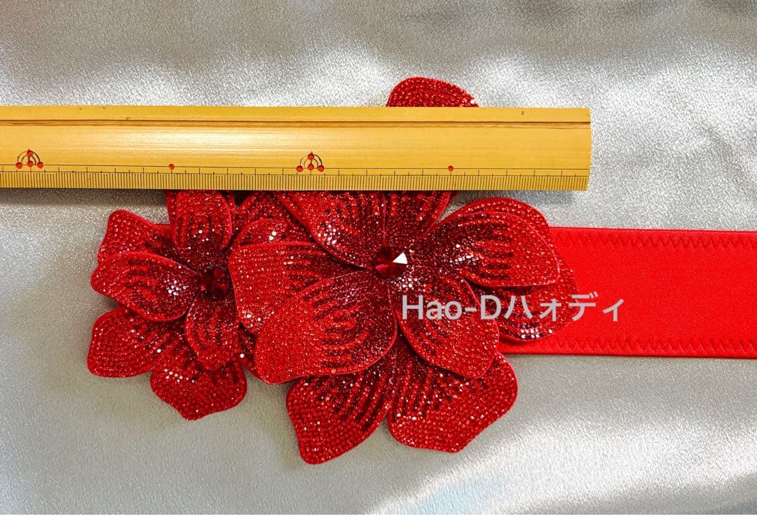新品★ストーン付き立体フラワーベルト★しっかり縫製★伸縮★ダンスドレス★ブラック