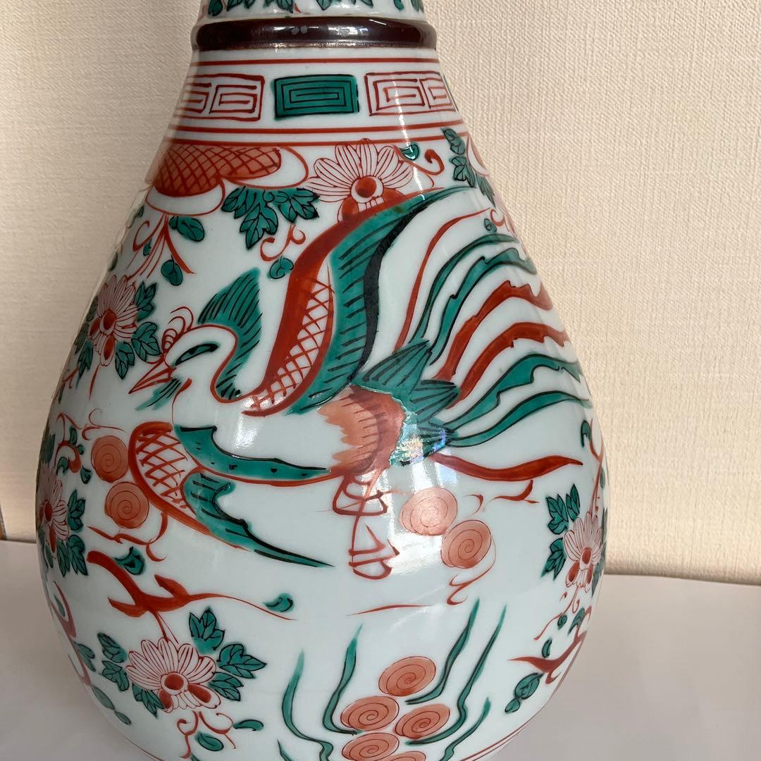 中国　萬暦赤絵菊花鳳凰文大花瓶