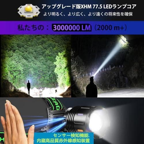 ヘッドライト【2025新規 取り外し可能な機能】強力 3000000ルーメン A