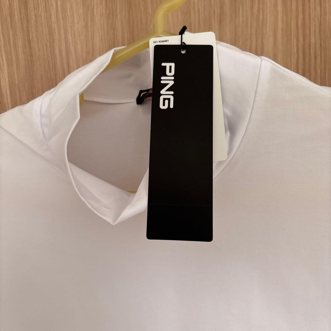 新品未使用　PING ホワイト 長袖シャツ　モックネックゴルフシャツ