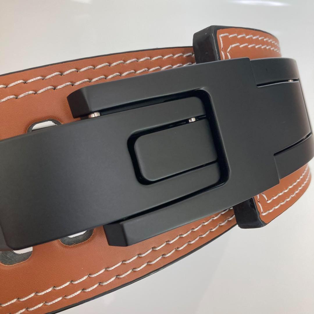 パワーベルト レバーアクション Lサイズ ワンタッチ可変式 本革 茶 バックル黒
