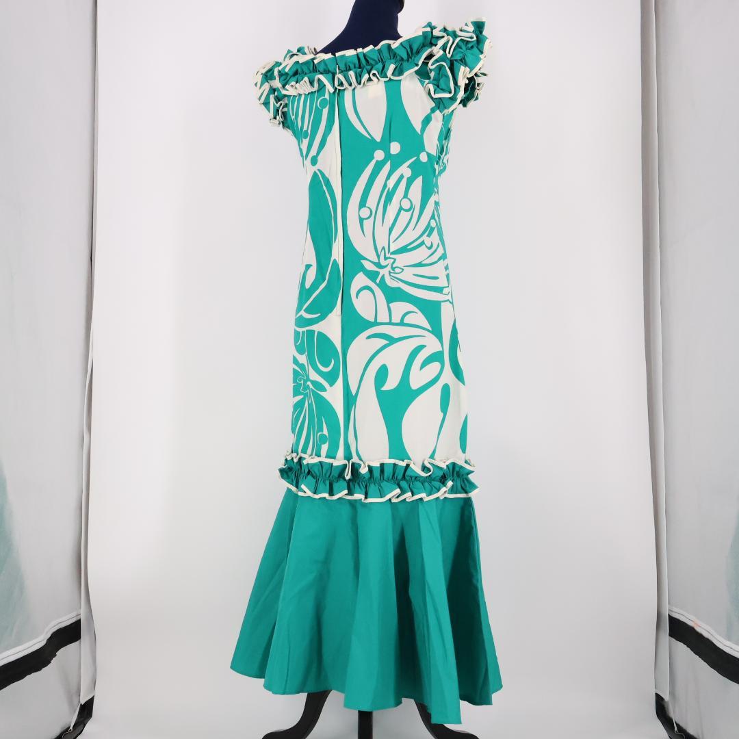 【美品 ハワイ製フラダンス用衣装】青緑色 Pukalani Fashion